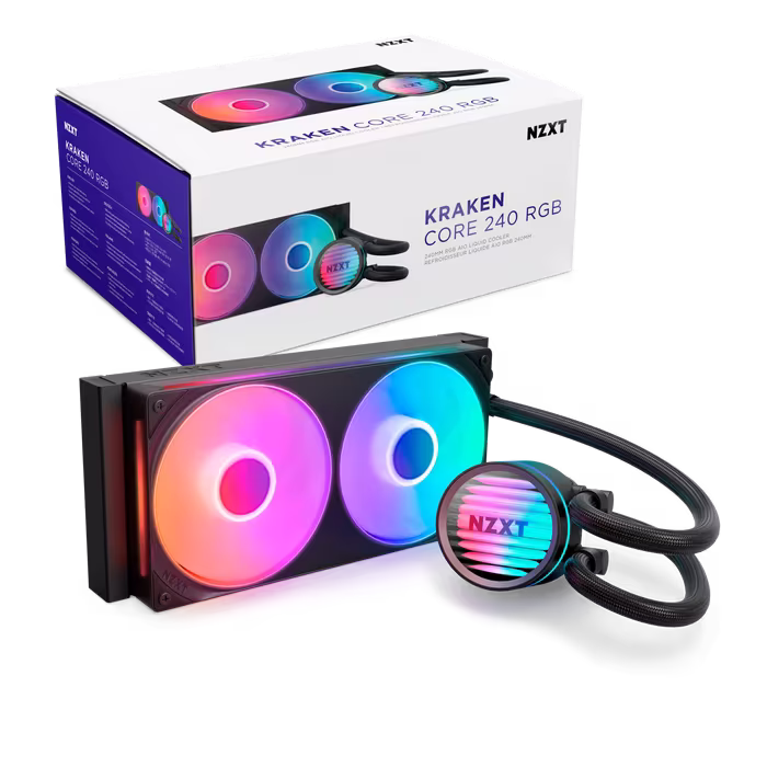 NZXT Kraken Core 240 RGB AIO Liquid Cooler, 240mm Radiator, 3,100 RPM Pump, Single-Frame RGB Fans, LGA 1851 & AM5 Ready | RL-KR24C-B1 – Buy Online
