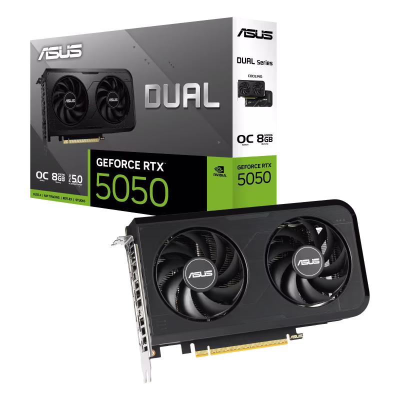 ASUS Dual GeForce RTX 5050 8GB GDDR6 OC Edition Graphics card, 2677 MHz (OC Mode), Blackwell Architecture | 90YV0N72-M0NA00 – Buy Online