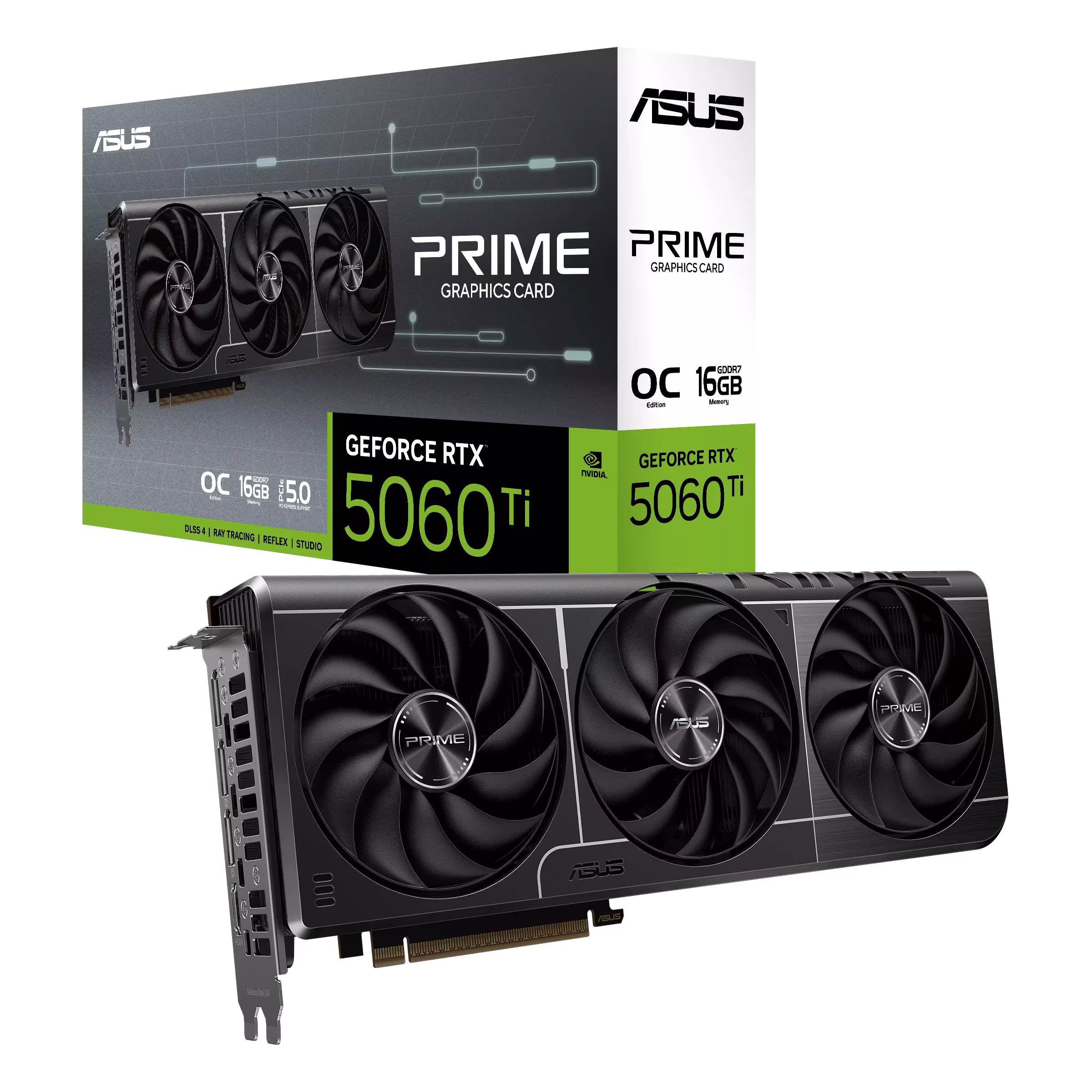 ASUS PRIME RTX 5060 Ti 16GB GDDR7 OC Edition Graphics Card, PCIe 5.0, 28 Gbps, 128-bit, 759 TOPs AI Performance, 2.5 Slot Design, 4608 CUDA Core | 90YV0MH2-M0NA00 – Buy Online