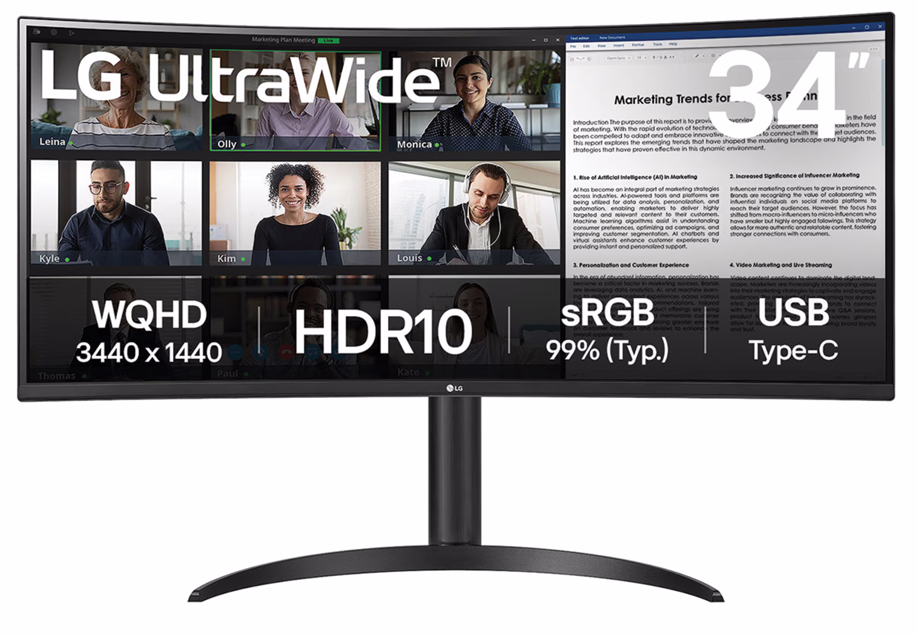 LG 34WR55QK-B 34" Curved UltraWide WQHD Monitor, 100Hz, 3440 x 1440, HDR10, USB-C 65W PD | 34WR55QK-B – Buy Online