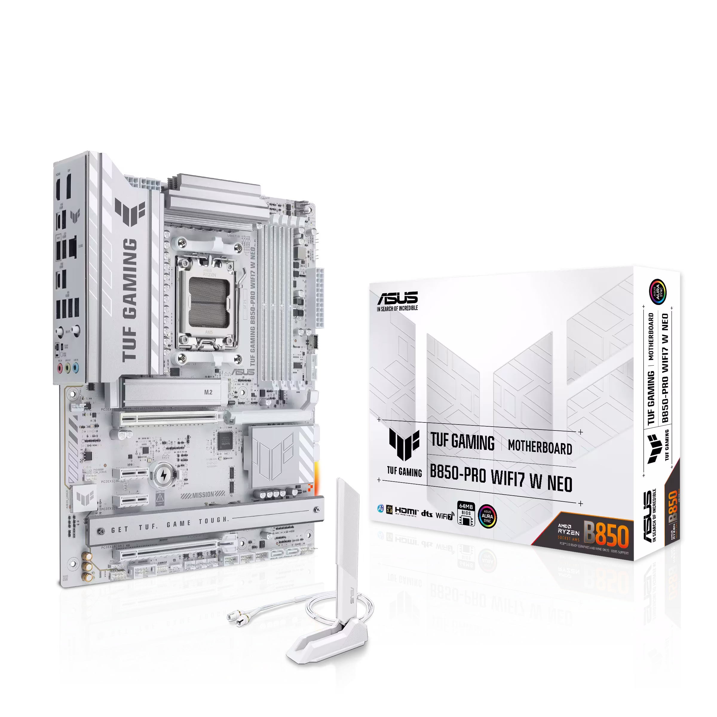 ASUS TUF GAMING B850-PRO WIFI7 W NEO AMD White AM5 Motherboard, DDR5 8400+ (OC), Ryzen 9000 Ready, WiFi 7, PCIe 5.0, AI Solution, 2.5Gb Ethernet | 90MB1NW0-M0EAY0 – Buy Online