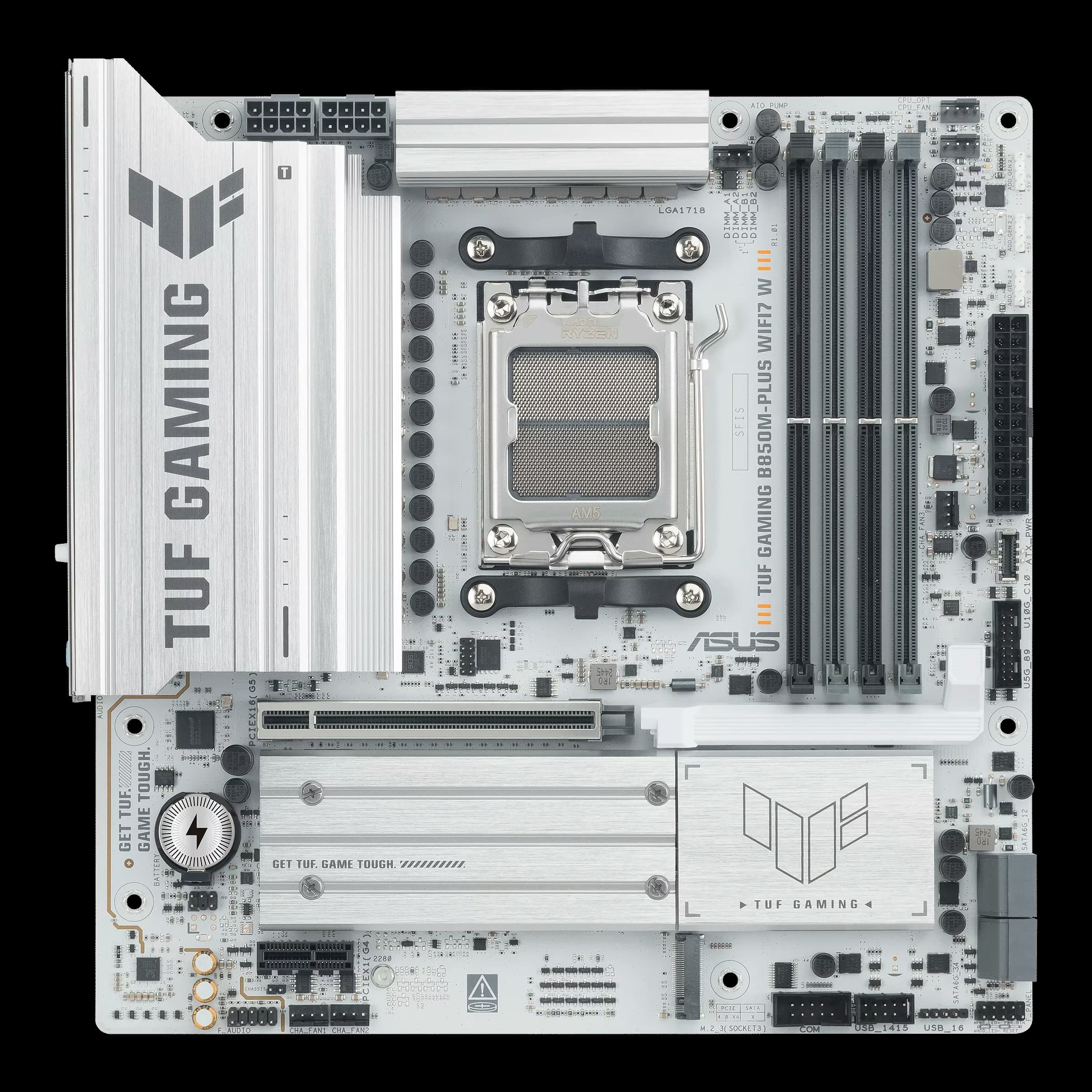 ASUS TUF GAMING B850M-PLUS WIFI7 W Micro-ATX AMD AM5 Motherboard, 4x DIMM slots, max. 256GB DDR5, PCIe 5.0, Wi-Fi 7, 2.5Gb LAN | 90MB1MD0-M0EAY0 – Buy Online