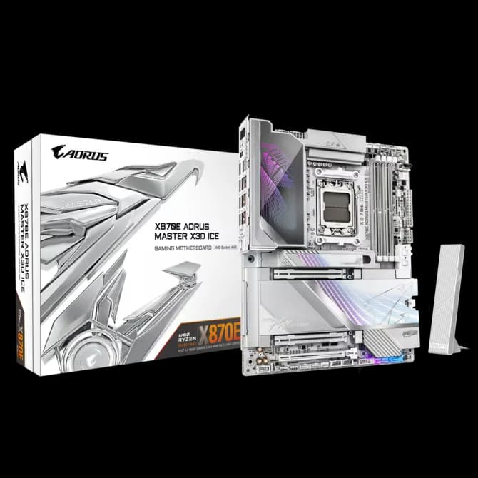 Gigabyte X870E AORUS MASTER X3D ICE ATX Motherboard, AMD AM5, Wi-Fi 7, Dual USB4, 10GbE LAN, DDR5 9000(OC), PCIe 5.0 | X870E A MASTER X ICE – Buy Online