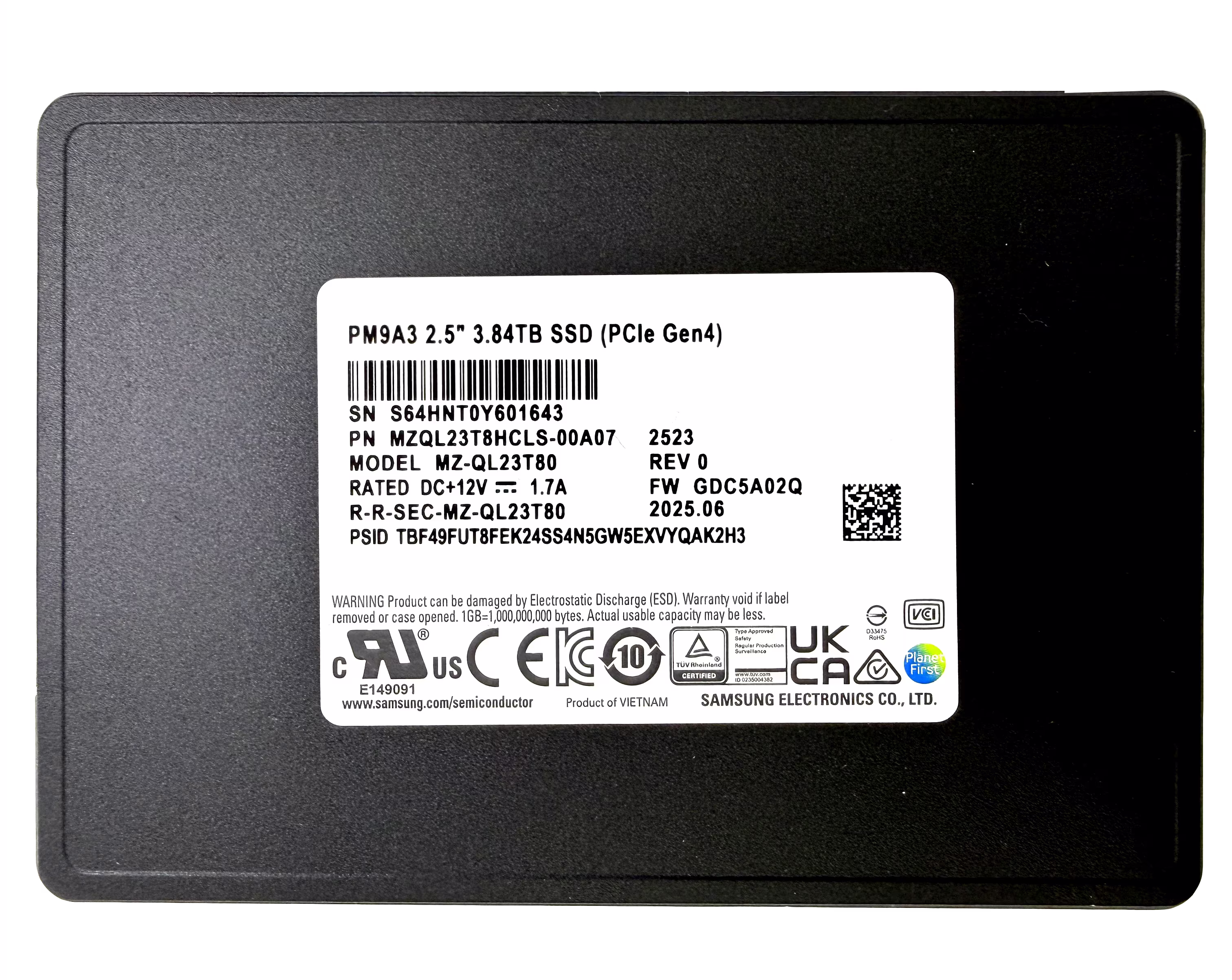 Samsung PM9A3 3.84TB NVMe Data Center SSD, PCIe Gen4 x4, 2.5" 7mm, 6800 MB/s Read, OEM Tray | MZQL23T8HCLS-00A07 (OEM VERSION WITHOUT BOX) – Buy Online
