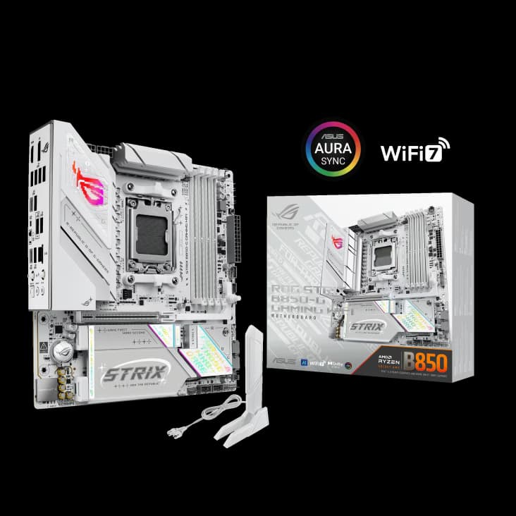 ASUS ROG Strix B850-G Gaming WiFi Micro-ATX Motherboard, AMD AM5, 4x DIMM slots, max. 256GB, DDR5, White PCB, Wi-Fi 7, PCIe 5.0 | 90MB1M30-M0EAY0 – Buy Online