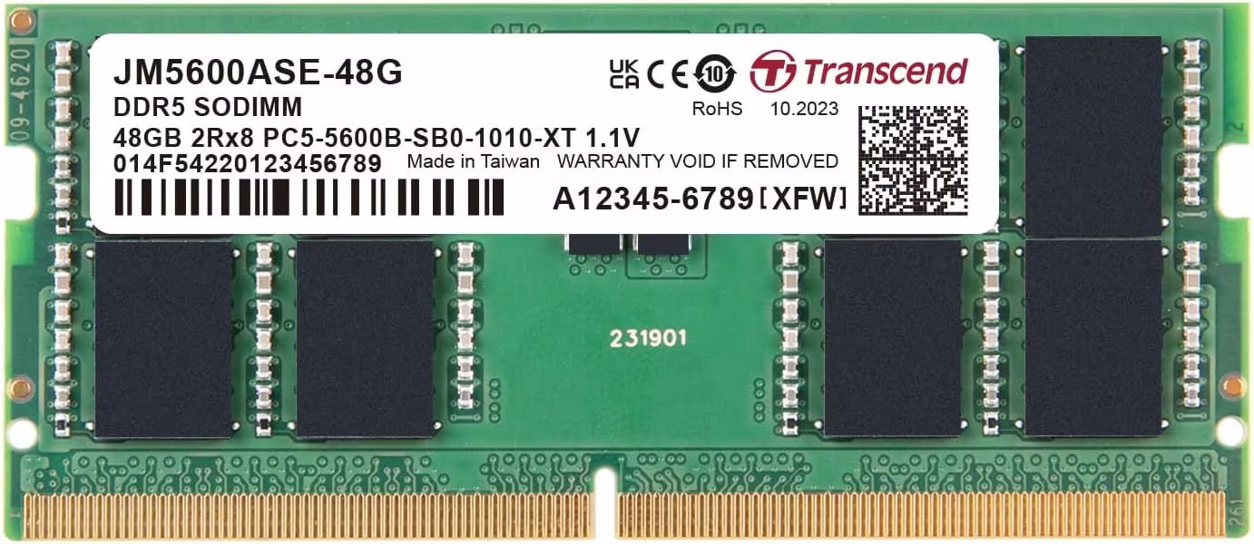 Transcend 48GB DDR5 5600 SO-DIMM 2Rx8 1.1V, RAM, Notebook/Laptop Computer Memory | JM5600ASE-48G – Buy Online