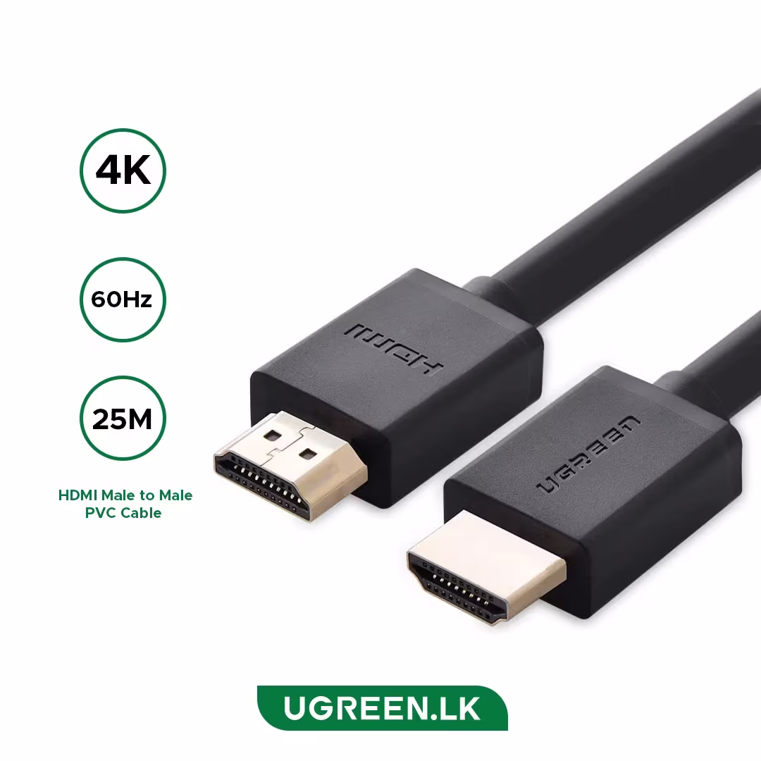 UGREEN HDMI 2.0 Cable 25-Meter High Speed 4K HDMI Male to Male Cable with Signal Booster, Gold-Plated, Black | HD104-10113B – Buy Online