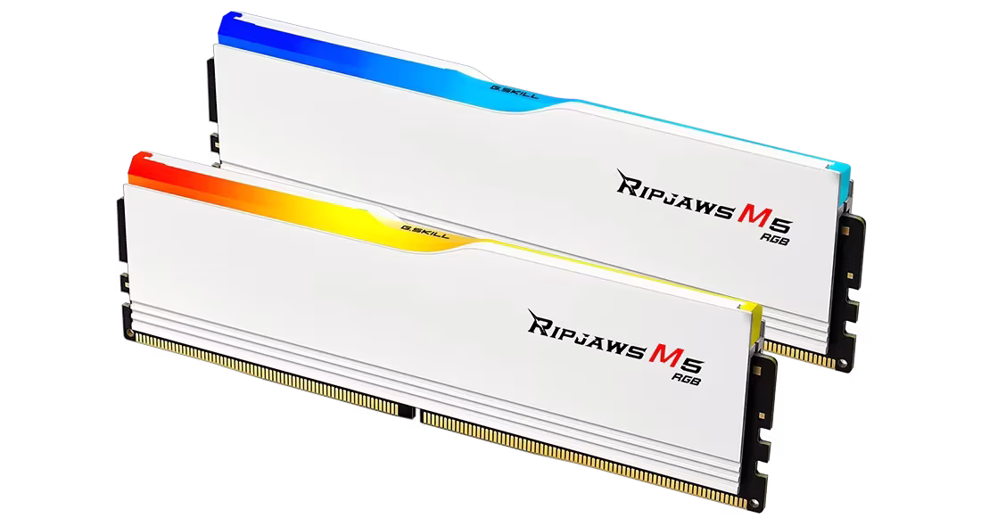 G Skill Ripjaws M5 RGB DDR5 96GB (2x48GB) White Memory Kit (RAM), Intel XMP, 6400MTs, CL32-39-39-102 1.35V | F5-6400J3239F48GX2-RM5RW – Buy Online