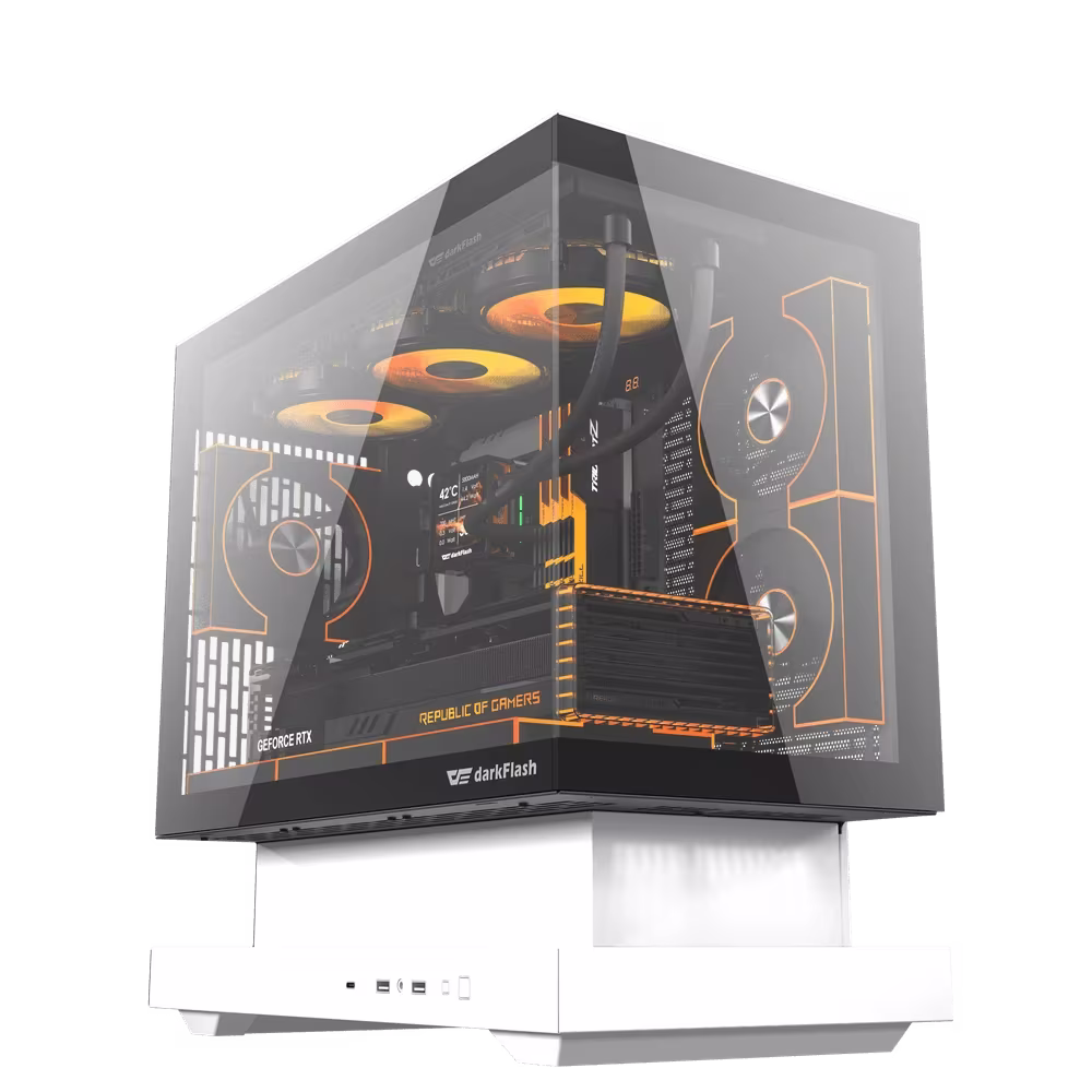 darkFlash Floatron F1 Black & White Gaming Case, 6 ARGB Fans Included, Panoramic Tempered Glass, M-ATX ITX Support, High Airflow Mini Tower | F1-B&W COMBO+DM8 LINE*6 – Buy Online