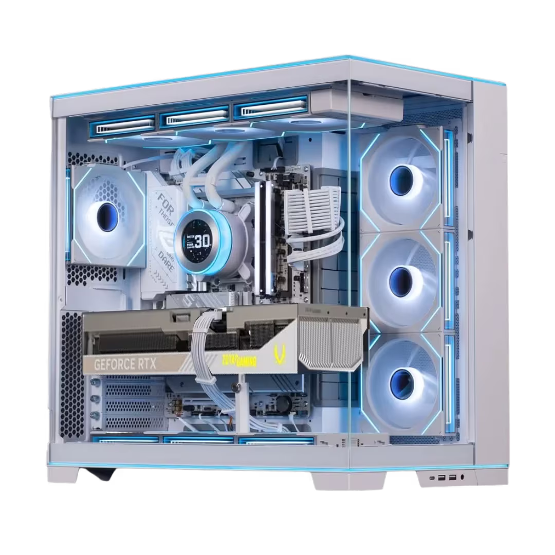 High-End White Gaming PC: Intel Core Ultra 7 265KF + ZOTAC RTX 5080 OC White 16GB, 32GB DDR5 6000MHz, 2TB Gen5 NVMe (14,700MB/s), 360mm LCD AIO, 1000W ATX 3.1, WiFi 7, Lian Li O11 – Buy Online