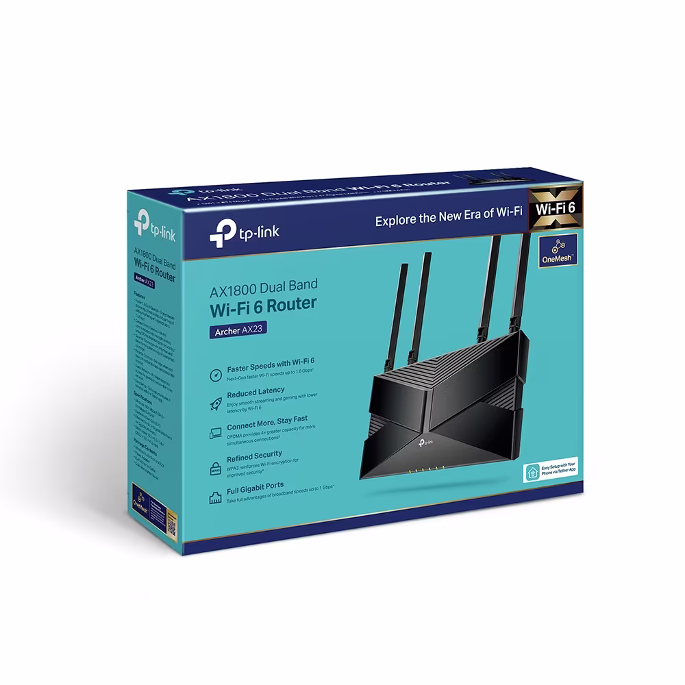 TP-Link AX1800 Dual-Band Wi-Fi 6 Router, 4x Fixed High-Performance Antennas, Dual-Band Connectivity, 2.4GHz & 5GHz Frequency, Up to 1201Mbps WiFi Speed, Black | Archer AX23 – Buy Online