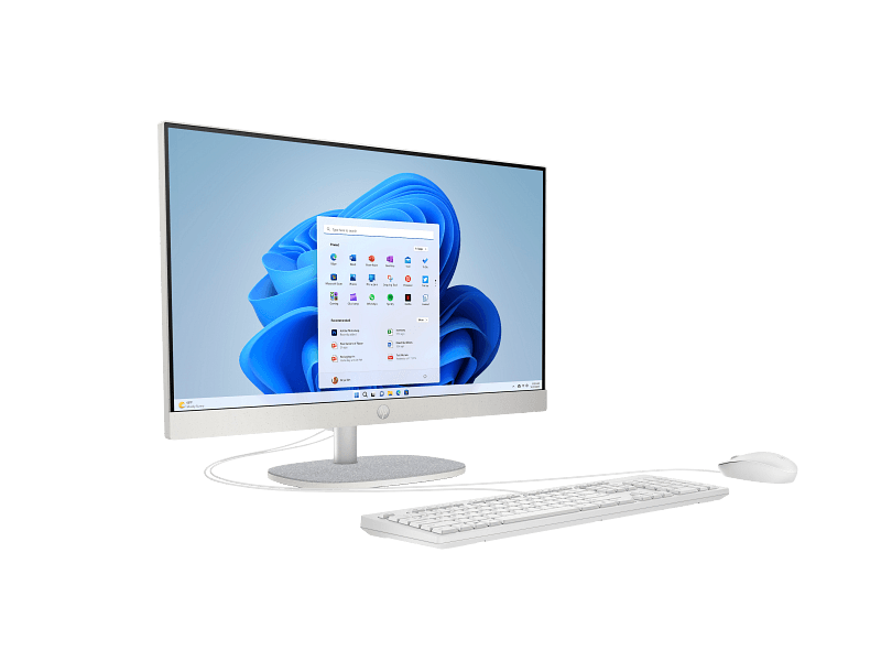 HP 24-cr0041ny All-in-One Desktop Computer, 23.8" FHD IPS Display, Intel Core i7-1355U, 16GB RAM, 512GB SSD, Intel Iris Xe Graphics, HP 125 Wired K/B & Mouse, No OS, White | 8P9N2EA