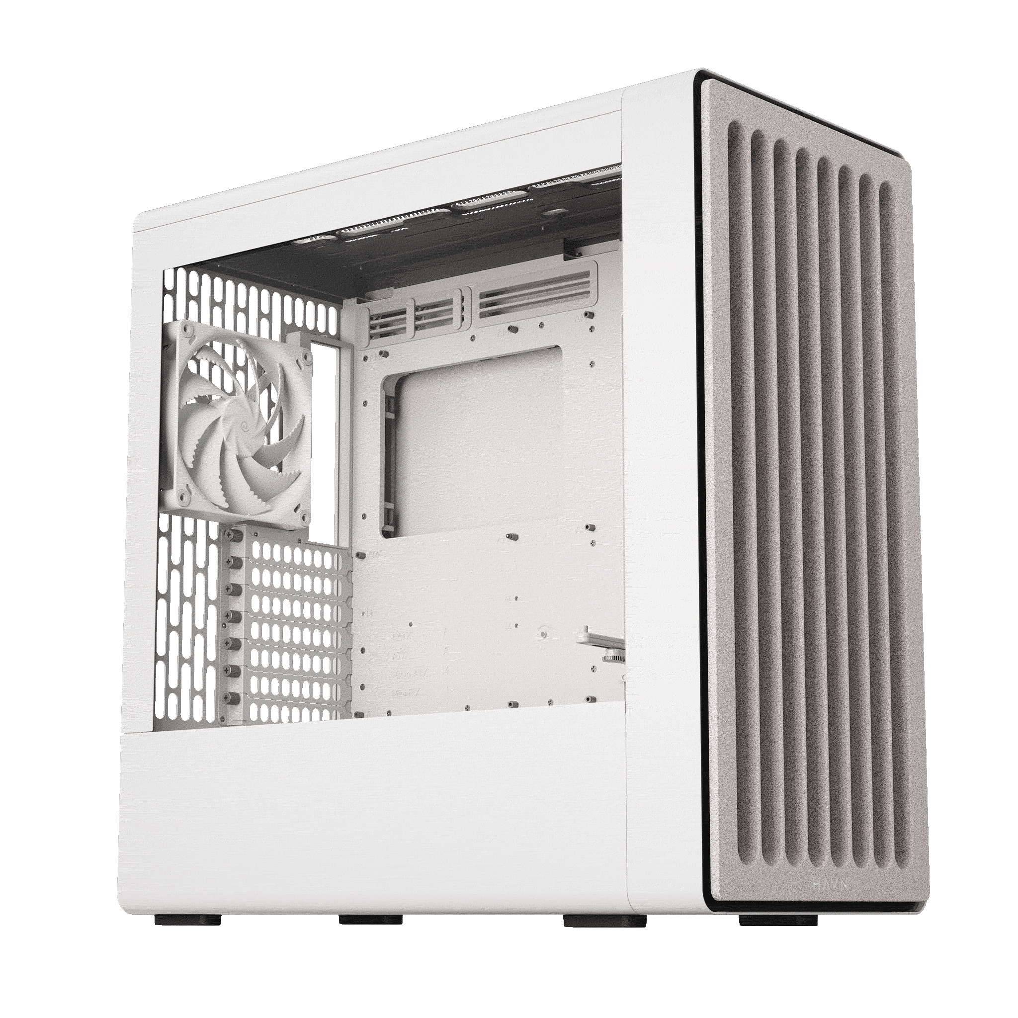 HAVN BF 360 Flow White Mid-Tower Computer Case, Dual 180mm FDB Fans, GPU Air Guide Ramp, E-ATX Support, 360mm AIO Support